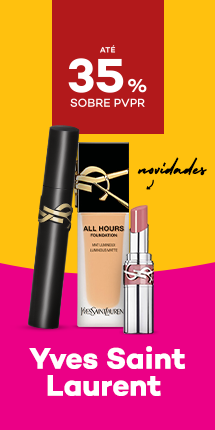 Novidade Máscara de pestanas, base All Hours e batom Yves Saint Laurent com 35% sobre Preço de Venda ao Público Recomendado.
